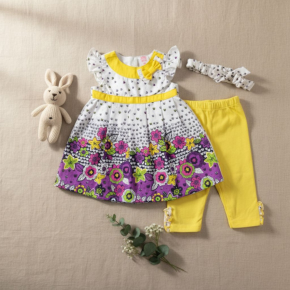New Laura Ashley Baby Girl Outfit set Top Leggings matching headband 3 months - Picture 1 of 4